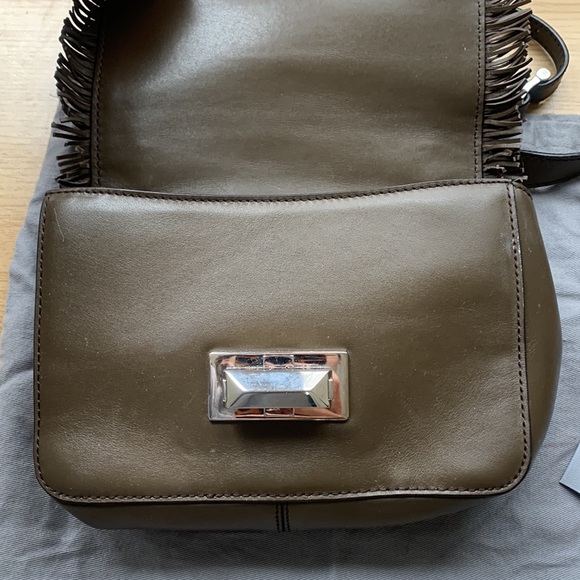 MAX MARA Olive Green Leather Over The Shoulder Bag w/ Fringe Detail - Picture 3 of 6